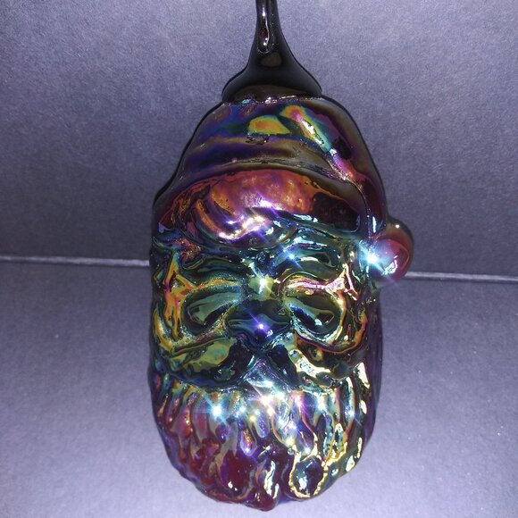 Santa Purple Iridescent Glass 5 Inch Head Hanging Ornament Christmas Decor - Picture 1 of 9